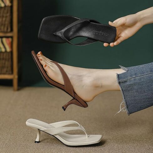 Women's Kitten Heels Sandals Square Open Toe Flip Flop Heels Slip Summer Dressy Wedding Pumps Heeled Sandals in Kuwait