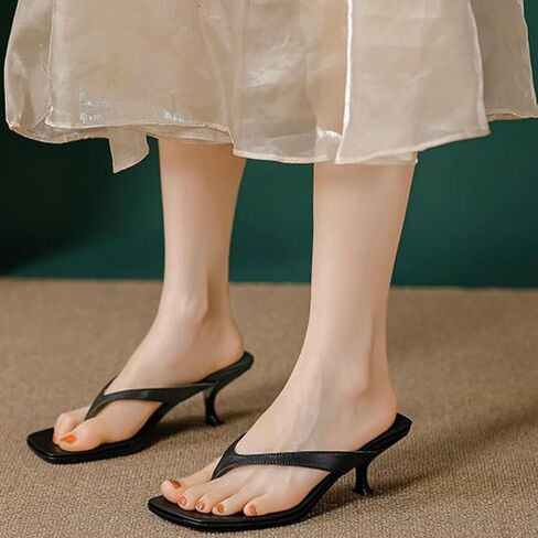 Women's Kitten Heels Sandals Square Open Toe Flip Flop Heels Slip Summer Dressy Wedding Pumps Heeled Sandals in Kuwait