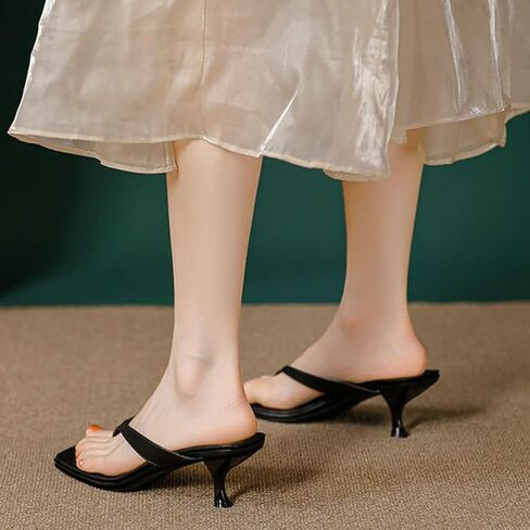 Women's Kitten Heels Sandals Square Open Toe Flip Flop Heels Slip Summer Dressy Wedding Pumps Heeled Sandals in Kuwait