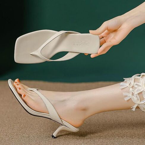 Women's Kitten Heels Sandals Square Open Toe Flip Flop Heels Slip Summer Dressy Wedding Pumps Heeled Sandals in Kuwait