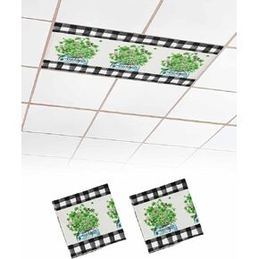 3 Pack Fluorescent Light Cover for Ceiling Lights, St. Patrick's Day Magnetic Classroom Light Filters 4x2 Feet, Green Lucky Clovers Black White Checkered Decorative Ceiling Light Covers