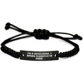 Developer Gifts Rope Bracelet Engraved with 'I'm A Developer. I Speak Fluently In genius.' Quote, Perfect for Valentine's