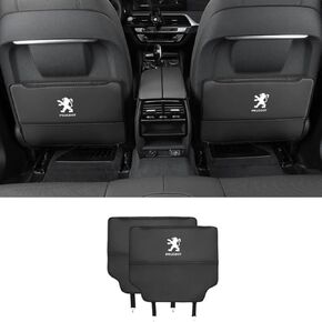 Custom 2PCS Car Kick Mats Back Seat Protector for Peugeot 206 Hatchback 2004-2013, Automotive Leather Back Seat Protector with Storage Bag, Interior Car Accessories,A-Black
