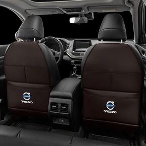 Custom 2PCS Car Kick Mats Back Seat Protector for Volvo XC60 2009-2015, Automotive Leather Back Seat Protector with Storage Bag, Interior Car Accessories,B-Brown