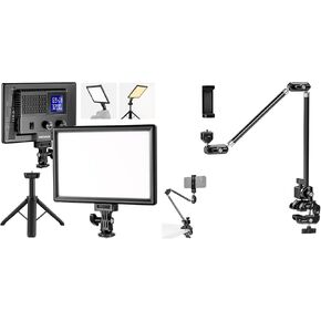 NEEWER NL-116AI 9" LED Video Light Panel, Dimmable DSLR Camera Soft Light with Mini Tripod, 3200K~5600K 600Lux for Photography Video Recording Live Streaming, UA056 30" Articulating Magic Arm Included