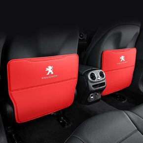 Custom 2PCS Car Kick Mats Back Seat Protector for Peugeot 2008 2020-2024, Automotive Leather Back Seat Protector with Storage Bag, Interior Car Accessories,D-Red