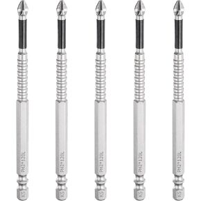 HARFINGTON 5pcs Impact Phillips Screwdriver Bit PH2 (#2) Anti Slip Tip 1/4" Hex Shank 6" (150mm) Long Magnetic Cross Screw Driver Industrial Power Drill Bits for Remove Fastening Screws