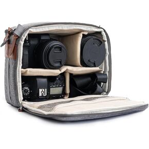 Camera Bag Insert for Digital DSLR SLR, Protection Mirrorless Case and Camera Lens Case, Travel Organizer Insert for Backpack, Gray Color