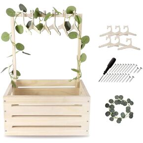 GaliGali Wooden Baby Shower Box Closet, Newborn Gift Basket with Handle and Kids Hanger Garland, Gender Reveal Storage Box, Personalized Baby Gift for Pregnant New Parents NO.LPL Wood-S