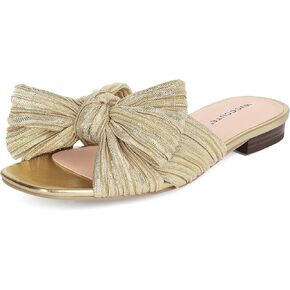 MUCCCUTE Bow Sandals for Women Square Open Toe Flat Sandals Slip on Casual Cute Summer Slides for Vacation Wedding