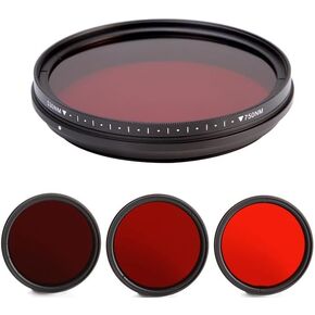 Adjustable Infrared Infrared X-ray Lens Filter 530/590/630/680/720/750 nm, Suitable for 46, 49, 52, 55, 58, 62, 67, 72, 77, 82 mm Digital SLR Cameras(49mm)