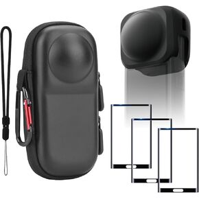 MYAKON Accessories for Insta360 X5, Portable PU Carrying Case for Intsa360 X5, Tempered Glass Screen Protectors (3 Pack), Lens Cap Cover, Protective Storage Case for Insta 360 X5 Accessories