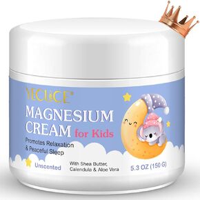 Magnesium Cream for Kids - Topical Magnesium Lotion, Calm Magnesium Oil Butter Balm with Shea Butter, Aloe Vera, Calendula, Baby Cream for Feet, Stomach, Arms, Legs Relief for Bedtime - 5.3oz