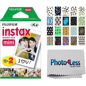 Fujifilm instax Mini Instant Film (20 Exposures) + 20 Sticker Frames for Fuji Instax Prints Graduation Package + Cleaning Cloth – Deluxe Accessory Bundle