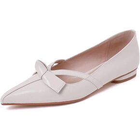 TinaCus Pointed Toe Genuine Leather Handmade Knot Slip On Women's Cute Flat Shoes