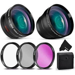 58mm Lens Kit for Canon EOS Rebel T8i T7i T7 T6i T6S T6 T5i T5 SL2 SL3 EOS 90D 80D 77D 70D 60D EOS 9000D 800D 760D 1300D 1200D DSLR Camera w/ 2X Telephoto/Wide Angle Lenses, Filters, UV