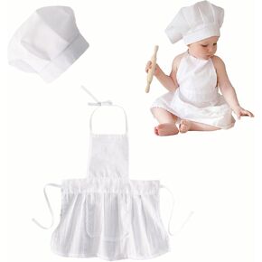 2 PCS Baby Photography Props, Baby Chef Outfit for 3-6Months, Chef Hat and Apron Photo Props Costume for Newborn Photoshoots Posing Photo Accessories (Girl)