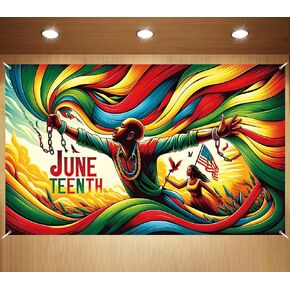 صورة Juneteenth Photo Backdrop Happy Juneteenth Banner Pan African American 19th June 1865 Decorations and Supplies for Home (43 × 71 Inch)