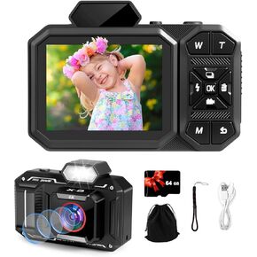 Digital Camera, Bextgoo 4K Vlogging Camera with 64GB Card, 48MP Autofocus Camera for Photography, 12X Digital Zoom Compact Camera, Flash & Anti-Shake, Point and Shoot Camera for Beginners and Teens