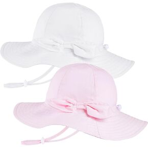 2 Pack Baby Sun Hat Toddler UPF 50+ Sun Protection Wide Brim Cap Kids Girls Summer Beach Hat for Swim Traveling