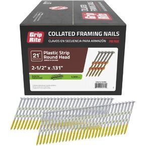 GR212131HG, 21-Degree RH HG Plastic Strip Collated Fasteners, 2-1/2" x .131 Hot Galvanized Smooth, 5,000 Nails, Premium Quality