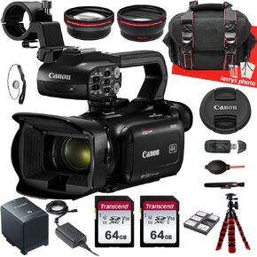 Canon XA60 Professional UHD 4K Camcorder + AVX Wide Angle and Telephoto Lens + 2PC 64 GB Memory + Spider Tripod + More (19pc Bundle), Black (Renewed)