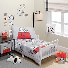 Bedtime Originals Snoopy Love 4-Piece Toddler Bedding Set - Gray/Red/White