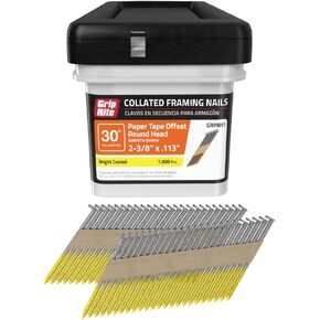 Grip-Rite GRP8H1, Collated 30-Degree RH Paper Fasteners, 2-3/8" x .113 Coated Smooth, 1,000 Nails, Job Pack