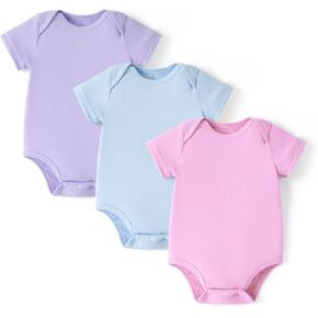 Patpat baby bodysuits eucalyptus - كم قصير للأولاد والبنات - ملابس الأطفال حديثي الولادة - 3 عبوة