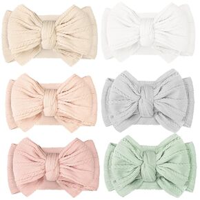 CÉLLOT 6 Pcs Super Stretchy Soft Handmade Headbands with Double Bows Head Wrap Nylon Hair Accessories For Newborn Baby Girls Infant Toddlers Kids(Light Colors)