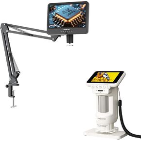 LM208S-A 4K 30FPS HDMI 10.1'' Digital Microscope with Screen for Electronics Repair, Full View Coins + LM013 Kids Digital Microscope 2.8" Screen, Anti-Shake, Portable USB Magnifier with 8 LED Light