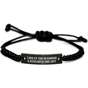 Developer's Funny Valentine's Unique Gift: 'Look At You Becoming A Developer And Shit' Adjustable Rope Bracelet from Friends, Coworkers, or Family
