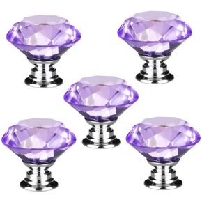 5 PCS 40MM Colorless Diamond Shape Crystal Glass Door Knob Handle Pull-Kid's Room Great & Fun Decor Pull Knobs for Cupboard/Cabinet/Wardrobe/Drawer/Bathroom