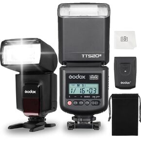 GODOX TT520III Camera Flash,433MHZ GN33 Manual Flash Built-in Wireless Receiver,RT Transmitter,S1/S2 Mode Speedlight for Canon Nikon Sony Olympus Pentax Fuji DSLR Cameras,Single-Contact Hotshoe