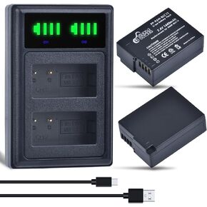 Pickle Power DMW-BLC12 Battery 2 Pack and LED Dual Charger for Panasonic Lumix DMC-G5, DMC-G6, DMC-G7, DMC-GX8, DMC-G85, DMC-FZ1000, DC-FZ1000 II, DMC-GH2, DMC-FZ200, DMC-FZ300, DMC-FZ2500