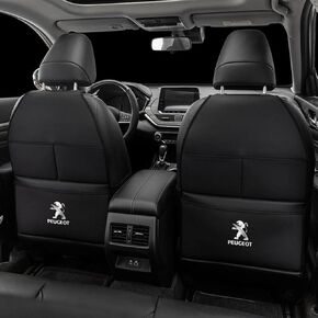 Custom 2PCS Car Kick Mats Back Seat Protector for Peugeot 607 607 2004-2006, Automotive Leather Back Seat Protector with Storage Bag, Interior Car Accessories,A-Black