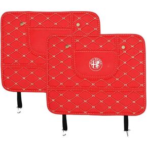 Custom 2PCS Car Kick Mats Back Seat Protector for Alfa Romeo Mito 2009-2023, Automotive Leather Back Seat Protector with Storage Bag, Interior Car Accessories,B-Red