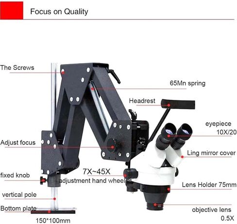 Micro Inlaid Mirror 7x-45x Magnification,Jewelry Microscope,Micro Inlaid Mirror Wf10x Eyepieces,Micro-Setting Microscope Spring Bracket (77mm) in Saudi Arabia