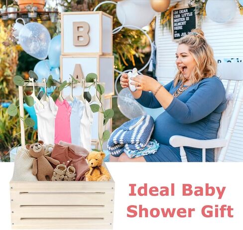 Galigali Wooden Baby Shower Box Closet ، سلة هدايا حديثي الولادة مع مقبض وألوان شماعات الأطفال ، صندوق تخزين للكشف عن الجنس ، هدية شخصية مخصصة للآباء الجدد الحامل رقم in Kuwait