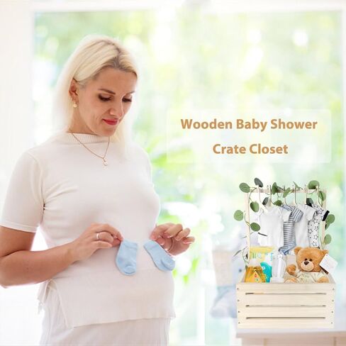 Galigali Wooden Baby Shower Box Closet ، سلة هدايا حديثي الولادة مع مقبض وألوان شماعات الأطفال ، صندوق تخزين للكشف عن الجنس ، هدية شخصية مخصصة للآباء الجدد الحامل رقم in Kuwait