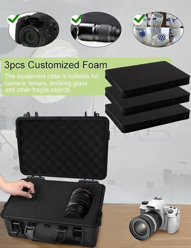 Camera Hard Case with Foam Protective Case Hard Shell Cases for Electronics Camera Large Travel Equipment Cases Waterproof Storage Box, 15" L x 10" W x 6" H in Saudi Arabia