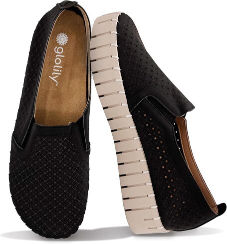 Glolily Elle Platform Perf Women's Comfort Sneakers - Orthotic Lightweight & Flexible Walking Shoes with Arch Support, Comfortable Casual Fashion Shoes for Women in Kuwait