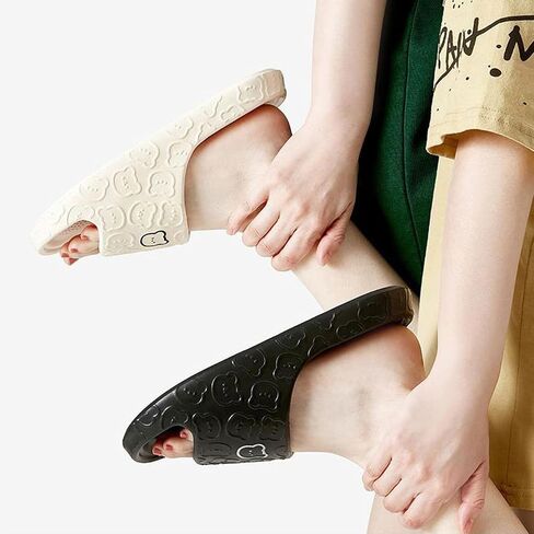 Cute Bear Pattern Slide Slippers, Indoor Non-Slip EVA Sole, Bathroom House Shoes for Men & Women, White in Saudi Arabia