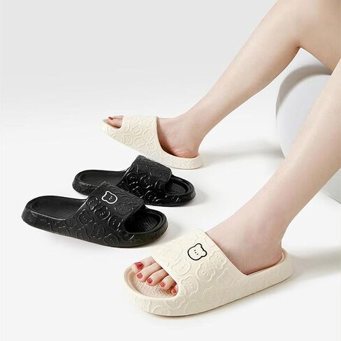 Cute Bear Pattern Slide Slippers, Indoor Non-Slip EVA Sole, Bathroom House Shoes for Men & Women, White in Saudi Arabia