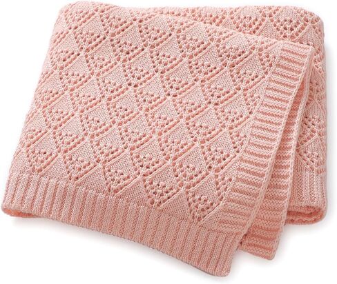 Cotton Cellular Baby Blanket Knitted Swaddle Crib Nursery Receiving Blankets for Newborn Boy Girl 40 x 30 Inch Pink in Kuwait