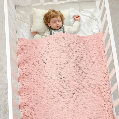 Cotton Cellular Baby Blanket Knitted Swaddle Crib Nursery Receiving Blankets for Newborn Boy Girl 40 x 30 Inch Pink in Kuwait