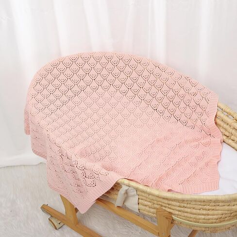 Cotton Cellular Baby Blanket Knitted Swaddle Crib Nursery Receiving Blankets for Newborn Boy Girl 40 x 30 Inch Pink in Kuwait
