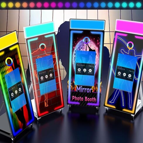 Magic Mirror Photo Booth 65 '' Portable 32 '"Photobooth Photobooth Photobooth مع الكاميرا والطابعة والضوء المربع ، آلة كشك صور شخصية لتأجير الأحداث (Black+Camera+Printer+108paper) in Kuwait