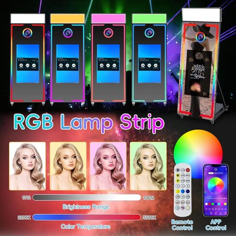 Magic Mirror Photo Booth 65 '' Portable 32 '"Photobooth Photobooth Photobooth مع الكاميرا والطابعة والضوء المربع ، آلة كشك صور شخصية لتأجير الأحداث (Black+Camera+Printer+108paper) in Kuwait