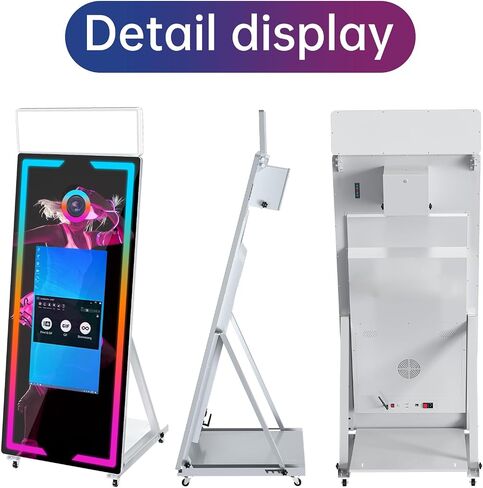 Magic Mirror Photo Booth 65 '' Portable 32 '"Photobooth Photobooth Photobooth مع الكاميرا والطابعة والضوء المربع ، آلة كشك صور شخصية لتأجير الأحداث (Black+Camera+Printer+108paper) in Kuwait